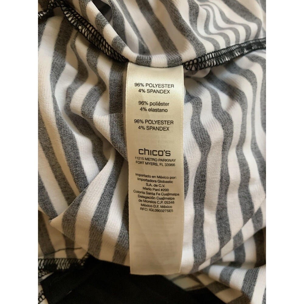 Chicos Size 2 Top Large Black White Striped Cold Shoulder Stretch - Picture 4 of 7